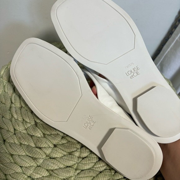 NWOB Louise Et Cie Abaleena Optic White Leather Top Knot Slide Flat Sandal - Picture 6 of 8